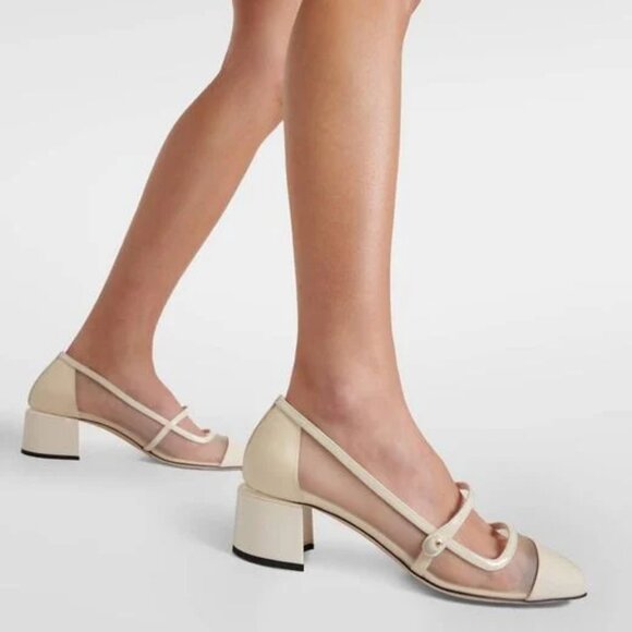 NIB$875 Jimmy Choo Elisa 45 Embellished Patent Leather Mesh Mary Jane Pumps 37 - Picture 5 of 16